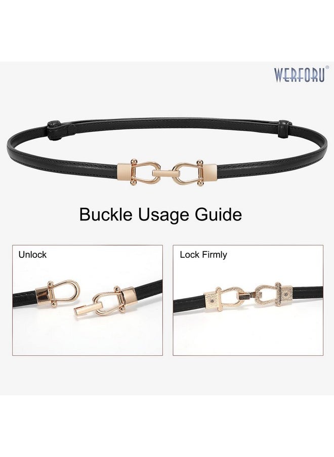 Werforu - 2 Pack Women Skinny Belt For Dressthin Waist Belt Adjustable Leather Belt With Gold Buckle Brown+Black Fit Waist Size Below 37 Inches - Image 1