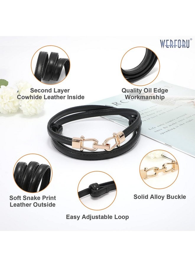 Werforu - 2 Pack Women Skinny Belt For Dressthin Waist Belt Adjustable Leather Belt With Gold Buckle Brown+Black Fit Waist Size Below 37 Inches - Image 1
