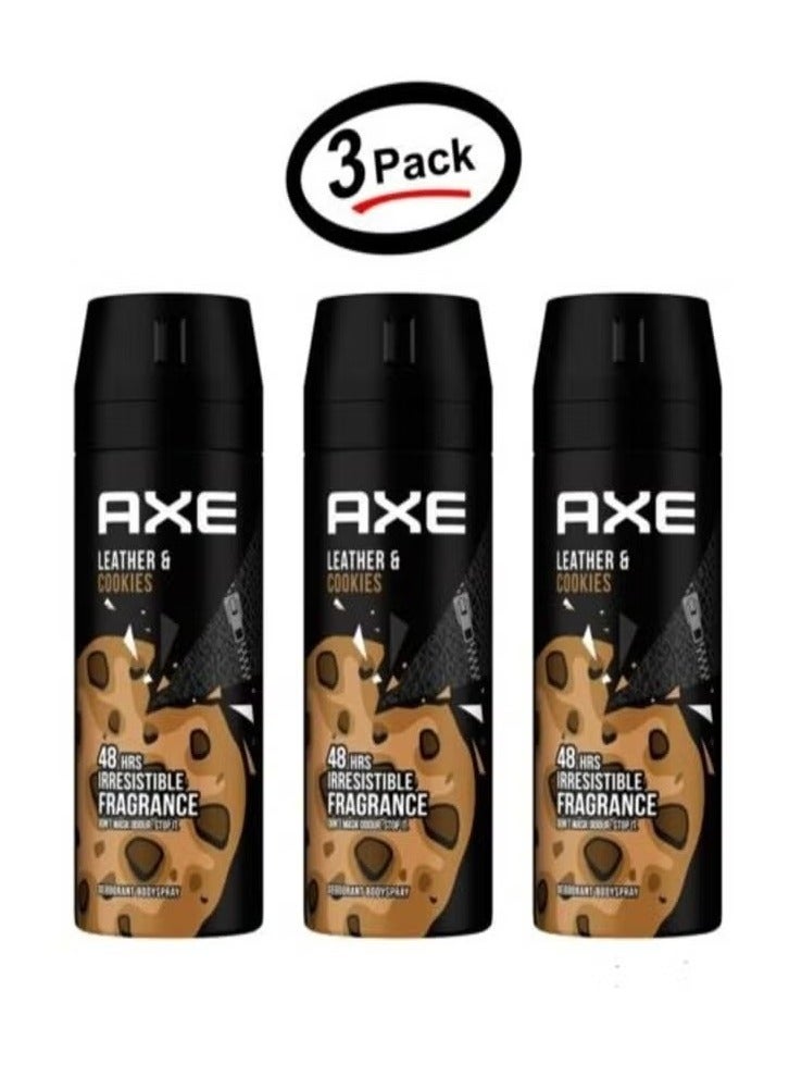 Axe Leather & Cookies 48 Hours Odor Deodorant Body Deodorant Spray For Men 150ml.3pac*3
