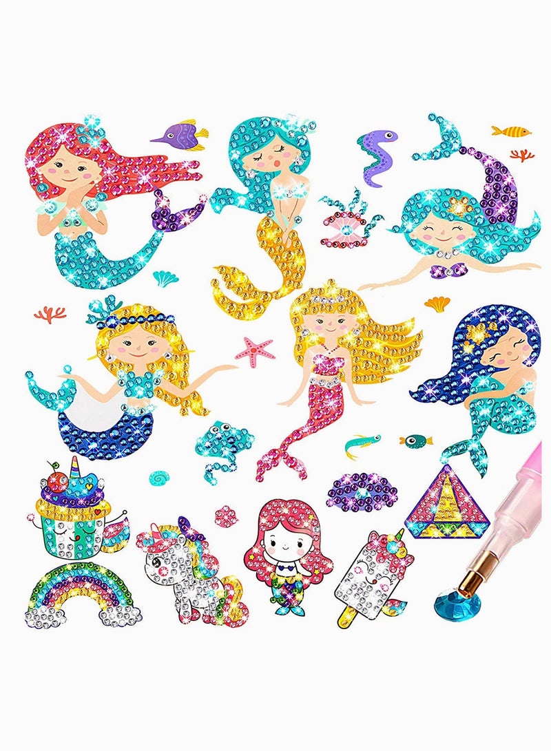 SYOSI Mermaid Diamond Painting Kit for Kids, SYOSI 26 Pieces Mermaid Unicorn DIY Diamond Painting Stickers with DIY Painting Tools to Create Your Own Magical Stickers Cute Art and Crafts for Girls Boys - Image 1
