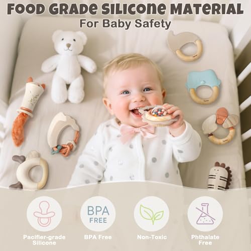 Vanplay Baby Rattles & Teethers Set – Baby Toys 0-6 Months, Teething Toys 3-6 Months, Sensory Toys with Soft Textures, Gentle Sounds & Easy-Grip Shape, Neutral Newborn Gift（10-Pack） - Image 5
