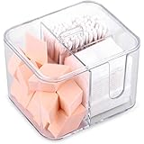 SUNFICON Cotton Pads Holder, 4-Grid Cotton Balls Swab Holder Q-tip Dispenser Organizer Container Makeup Pad Box - Image 1