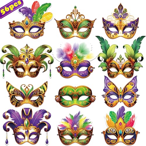 80UncleKimby 56PCS Mardi Gras Masks Bulk Set Party Decorations Carnival FavorsPaper - Image 1