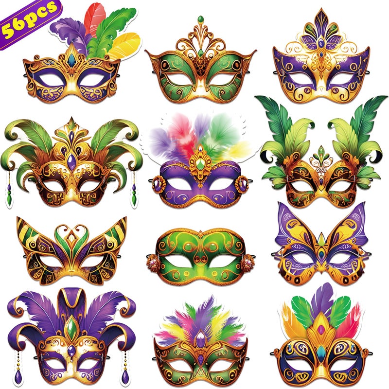80UncleKimby 56PCS Mardi Gras Masks Bulk Set Party Decorations Carnival FavorsPaper - Image 2