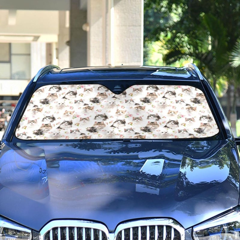 KLL car Sun Shade Windshield, Foldable Sun Protector accesorio para Autos Interior 53x23.5 Inch, Cartoon American Curl Cats White - Image 4