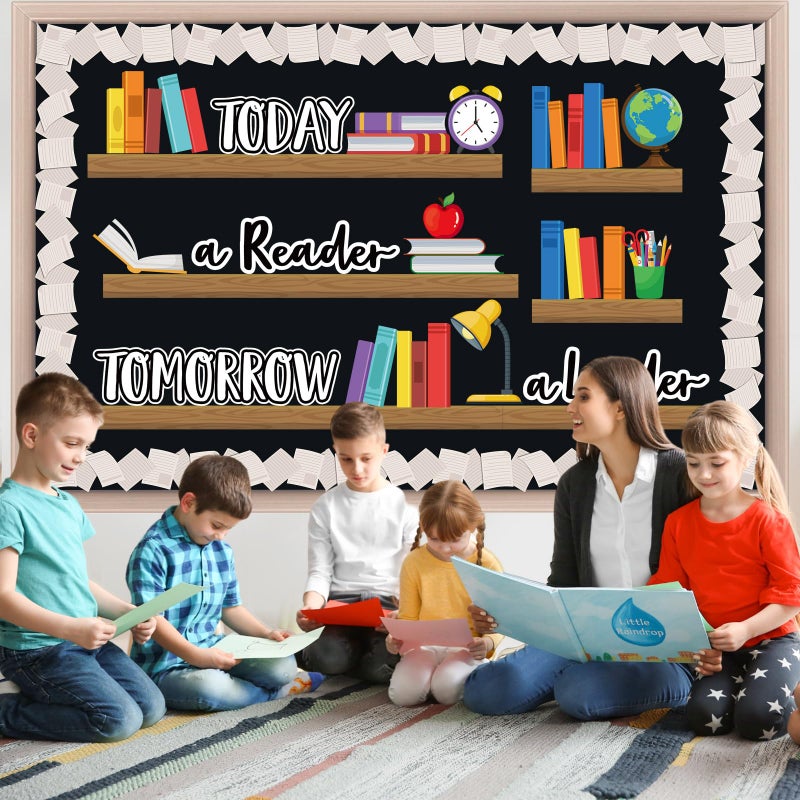 Qilery Bookshelf Bulletin Board Set Today a Reader Tomorrow a Leader Motivational Classroom Decor Reading Library Bulletin Board Set Inspirational Cutout for Back to School Classroom Decoration - Image 4