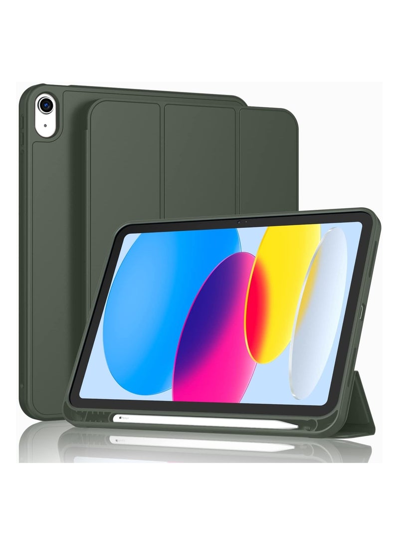 Techie حافظة تابلت ابل سمارت فوليو قلابة بغطاء كامل مع حامل قلم ووظيفة الاستيقاظ/السكون التلقائي لجهاز ابل ايباد 2022 الجيل العاشر مقاس 10.9 انش - اخضر غامق - Image 2