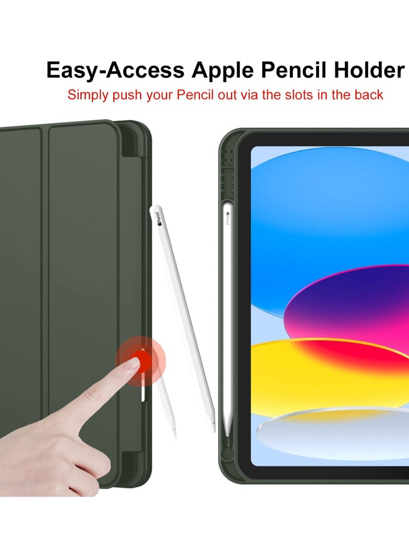 Techie حافظة تابلت ابل سمارت فوليو قلابة بغطاء كامل مع حامل قلم ووظيفة الاستيقاظ/السكون التلقائي لجهاز ابل ايباد 2022 الجيل العاشر مقاس 10.9 انش - اخضر غامق - Image 3