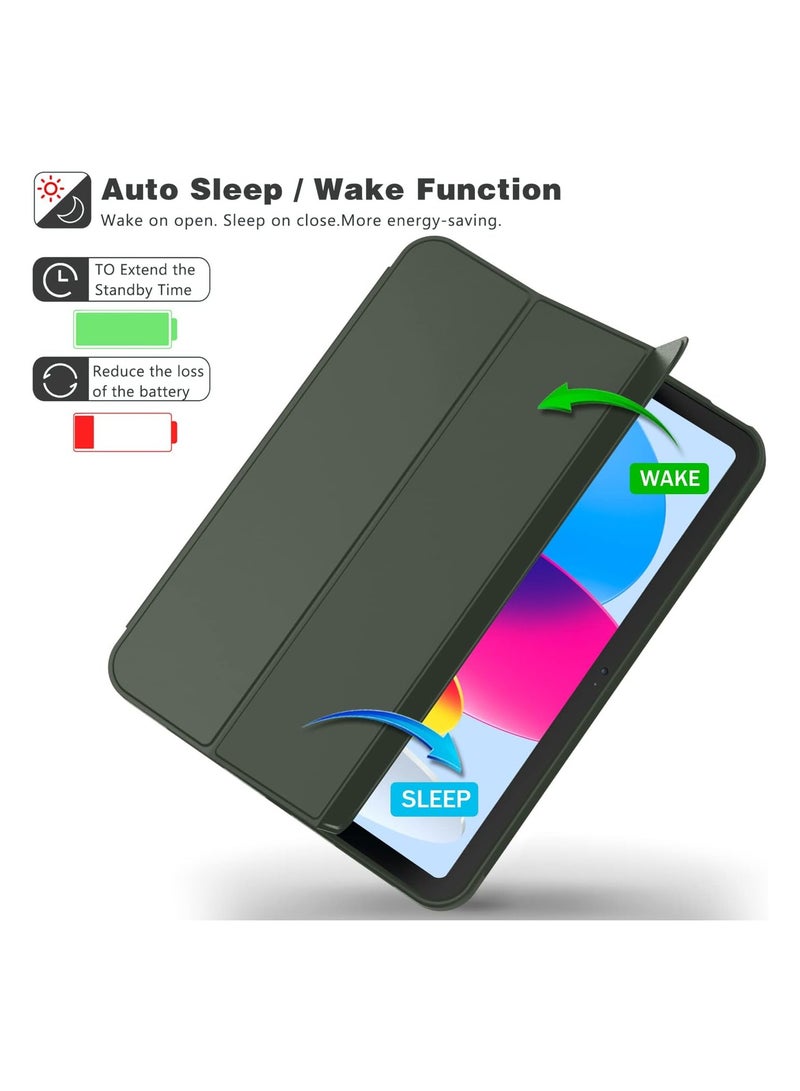 Techie حافظة تابلت ابل سمارت فوليو قلابة بغطاء كامل مع حامل قلم ووظيفة الاستيقاظ/السكون التلقائي لجهاز ابل ايباد 2022 الجيل العاشر مقاس 10.9 انش - اخضر غامق - Image 4