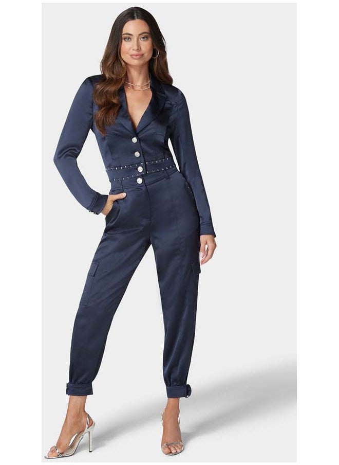 bebe Natural Waist Stud Detail Satin Jogger Pant  - Image 2