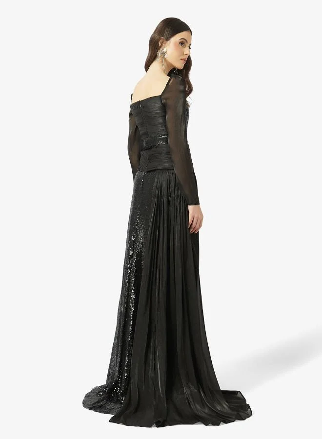 Namshi X  Shimmer Evening Dress With Drapped Mock Top for Women | Best Price UAE