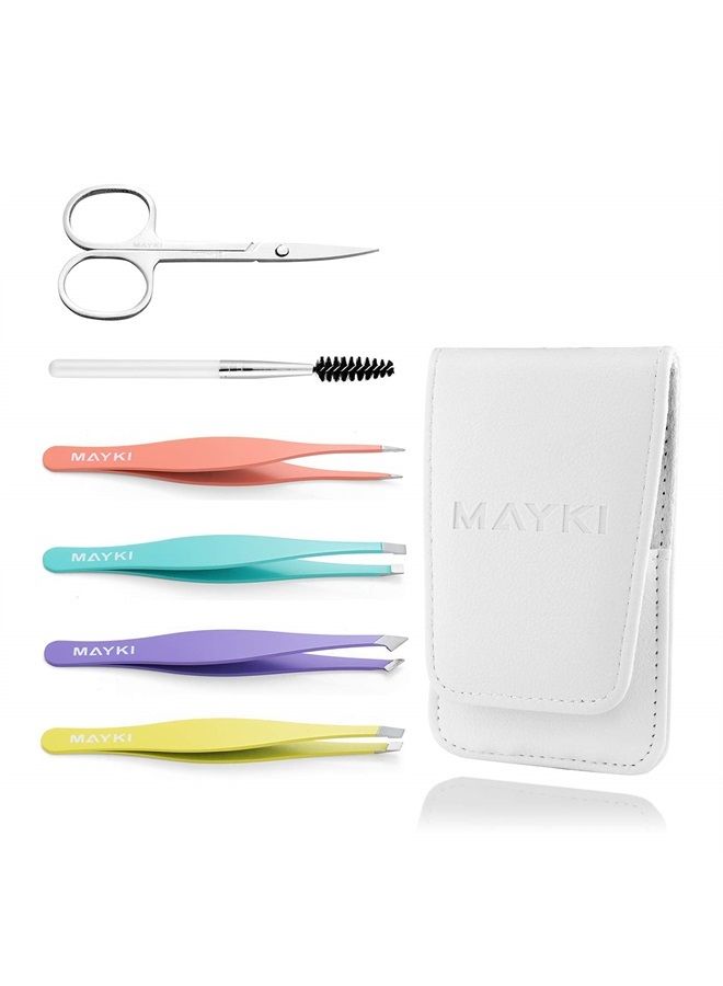 Eyebrow Tweezers Women 6Pcs, Full Size Professional Eyebrow Tweezers Kit, Precision Tweezers Set for Eyebrow/Ingrown Hairs/Splinter/Facial Hair Removal, Stainless Steel Women Tweezers by MAYKI