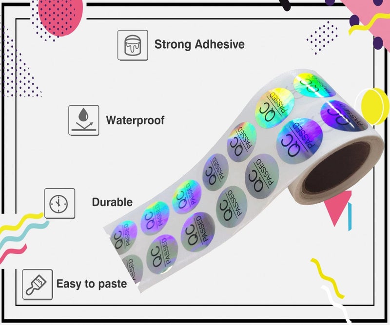 Well Tile QC Passed Stickers 1In 500 Pcs Hologram QC Pass Stickers for Warehouse Inventory Quality Control Check Tested Pass Approval, 1 inch - Image 5