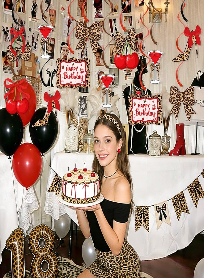 كي كوميد مجموعة زينة حفلات K KUMEED مكونة من 20 قطعة بنقشة الفهد الكرزي، زينة حلزونية معلقة بنقشة الفهد والفيونكة، زينة عيد ميلاد سعيد، زينة سقف حلزونية من رقائق معدنية لحفلات أعياد الميلاد، لوازم للنساء والفتيات - Image 5