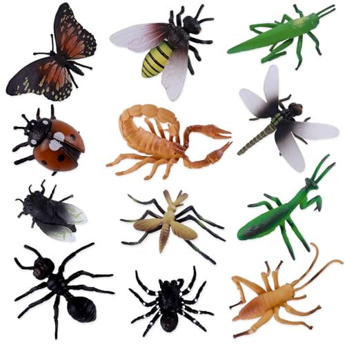 Morofme 12pcs Realistic Insect Toy Figures Fake Large Bug Lady Bug Dragonfly Butterfly Cake Topper Vivid Spider Mosquito Toys Praying Mantis Toy for Kids Birthday Party Favors Educational Projects - Image 1