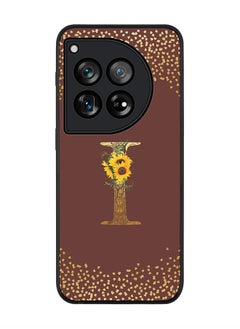 Rugged Black edge case for OnePlus 12R / OnePlus Ace 3 5G, Slim fit Soft Cover - Custom Monogram Initial Letter Floral Pattern Alphabet - I (Brown)