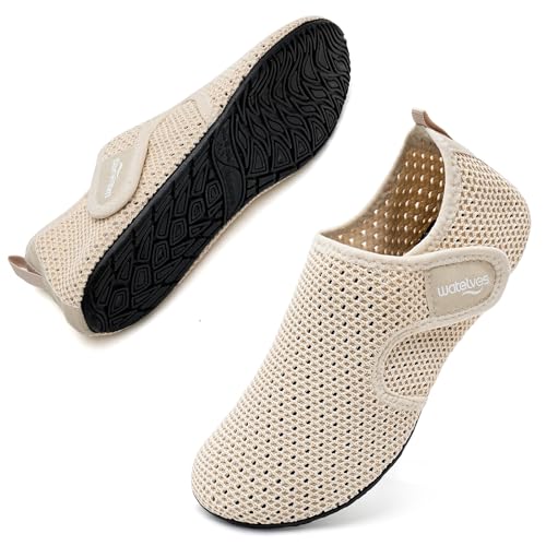 WateLves Water Shoes for Women Men Swim Beach Aqua Socks Quick Dry Barefoot House Slippers Travel Shoes with Adjustable Magic Tape for Pool Diving Boating Yoga SurfBeige4041 - Image 1