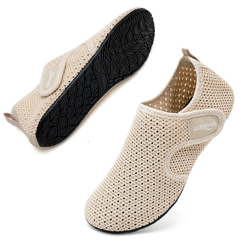 WateLves Water Shoes for Women Men Swim Beach Aqua Socks Quick Dry Barefoot House Slippers Travel Shoes with Adjustable Magic Tape for Pool Diving Boating Yoga SurfBeige4041 - Image 2
