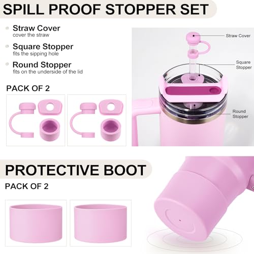 HYZ 8 Piece Accessories for Stanley Cup Silicone Spill Proof Stopper Set and Protective Boot Including Straw Cover Cap for Stanley H20 20oz 30oz 40oz TumblerCherry Blossom - Image 3