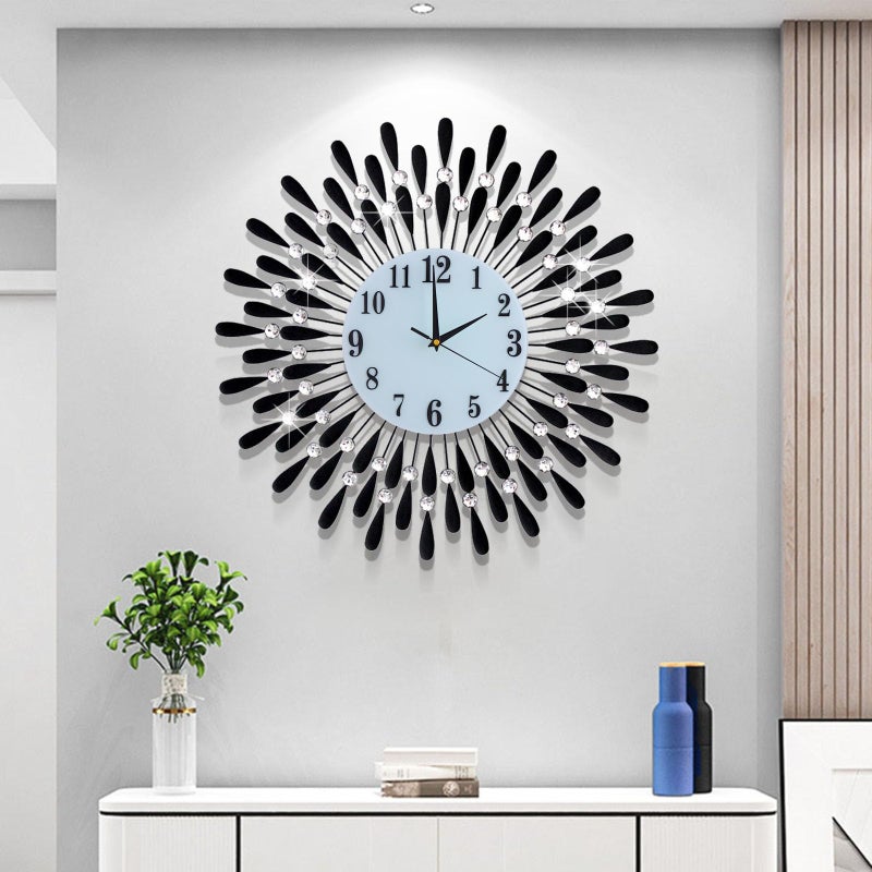 JUGV 24 INCH Large Wall Clock for Living Room Decor,Non-Ticking Quiet Metal Petals Dial Glass Big Wall Clocks Black for Bedroom,bedrooms Kitchen and Small Space Decoration - Image 1