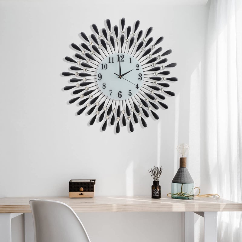 JUGV 24 INCH Large Wall Clock for Living Room Decor,Non-Ticking Quiet Metal Petals Dial Glass Big Wall Clocks Black for Bedroom,bedrooms Kitchen and Small Space Decoration - Image 3