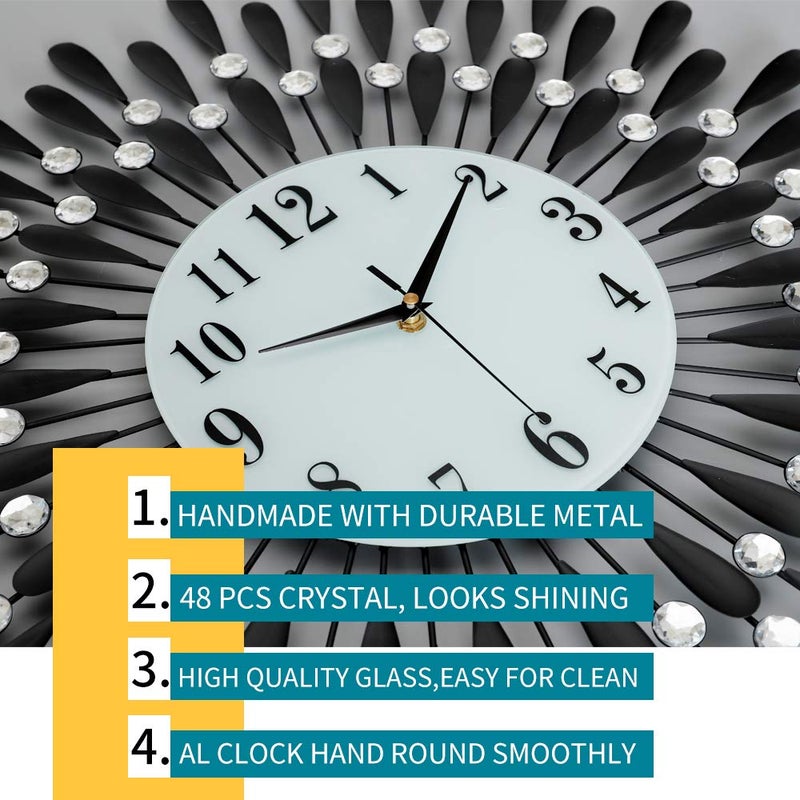 JUGV 24 INCH Large Wall Clock for Living Room Decor,Non-Ticking Quiet Metal Petals Dial Glass Big Wall Clocks Black for Bedroom,bedrooms Kitchen and Small Space Decoration - Image 5