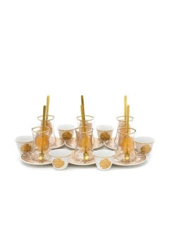 Serving set of 24 pieces of glass cups and pips with gold feather pattern