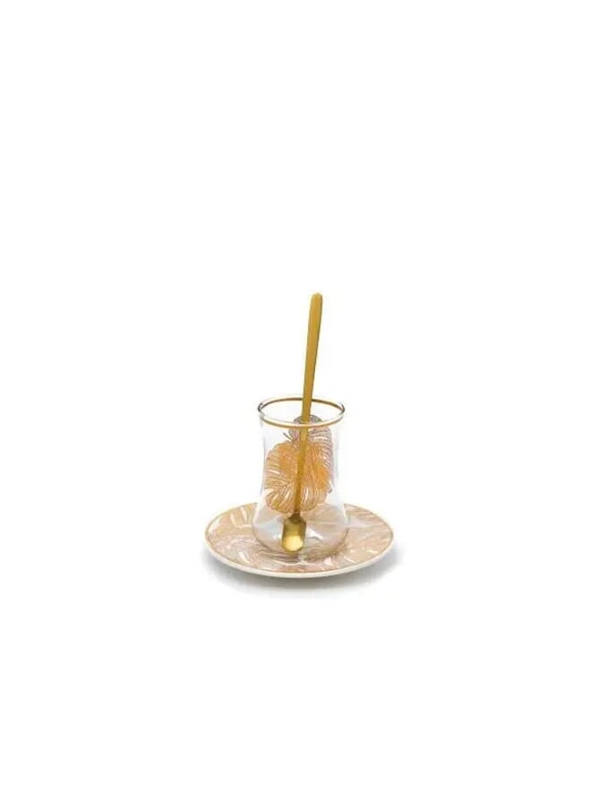 Alsaif Gallery Serving set of 24 pieces of glass cups and pips with gold feather pattern  - Image 2