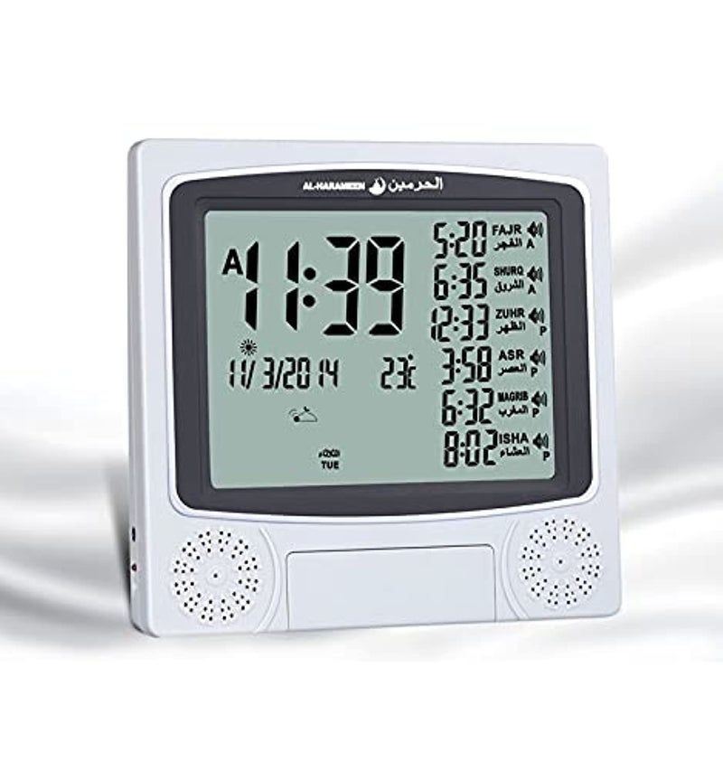 Salamstore Azan Clock for USA Prayer Times Table Clock Muslim Digital Alarm HA4010 Silver