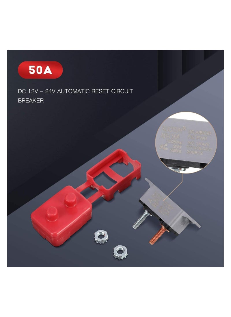 إكسفور - العاصمة 12v-24v التلقائي إعادة تعيين قواطع دوائر مع غطاء الرأس المزدوج الترباس قواطع دوائر ، البحرية ، شاحن البطارية ، شاحنة ، حافلة ، سيارة كهربائية ، محرك السيارة 4 قطع ( 50 أمبير ) - Image 1