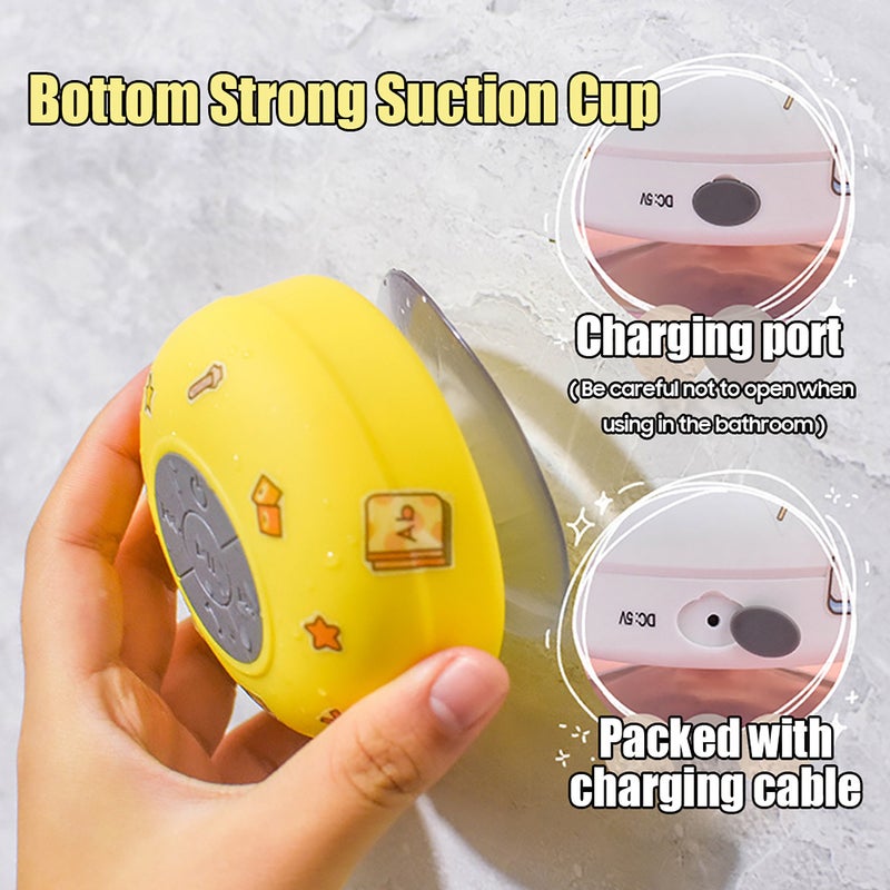 Mini Bluetooth Speaker: Yellow Waterproof Portable Speaker - 3 Hours Playtime With Built-in Mic for Bathroom Car Use - Image 4