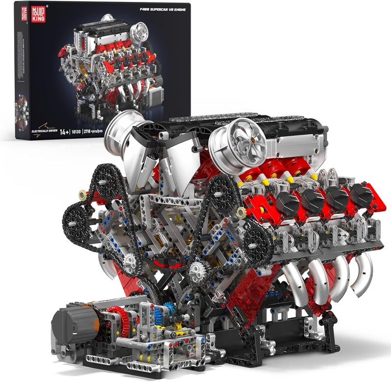مولد كينج Mould King 10130 طقم نموذج محرك V8 يعمل، نموذج MOC للمحرك بمقياس مع محرك، مشروع STEM DIY للأطفال/المراهقين، طقم مكعبات بناء هواية للبالغين (2718 قطعة) - Image 1