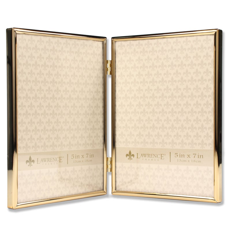 Lawrence Frames 5x7 Hinged Double Simply Gold Metal Picture Frame