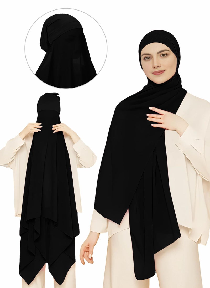 NUKHBAA Instant Hijab Wrap,Pullover Head Scarf with Tube Undercap Black color Hijab-HC5 - Image 1
