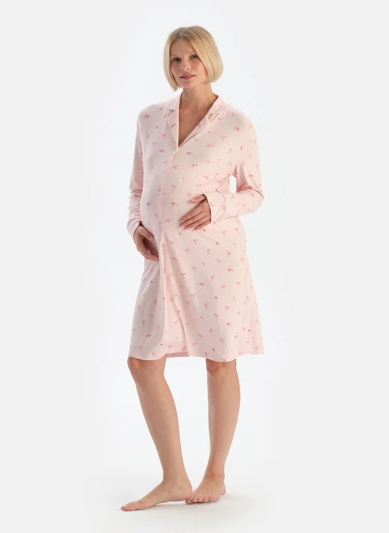 dagi Floral Print Maternity Nightdress Spread Collar Modal Sleepwear