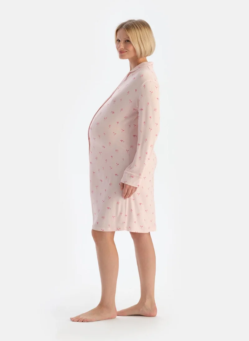 dagi Floral Print Maternity Nightdress Spread Collar Modal Sleepwear
