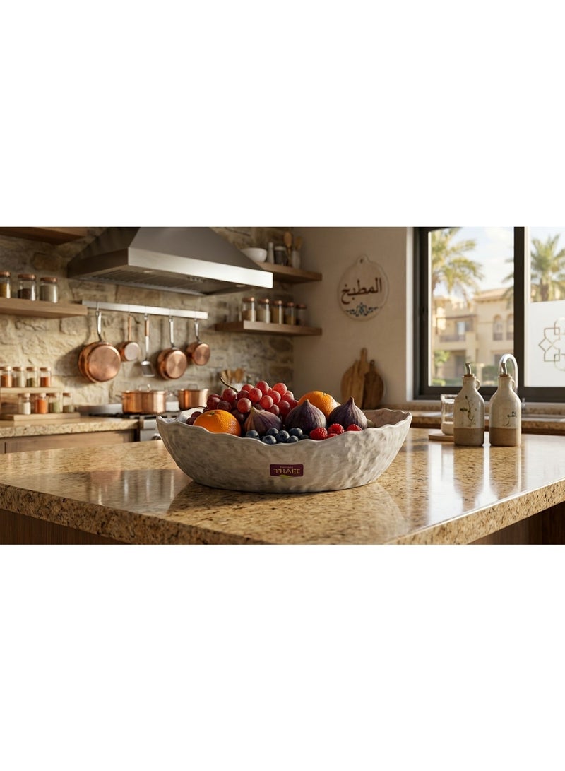 SHALL Shal Deep Oval Melamine Serving Dish and Tray, Irregular Wavy Design, Break-Resistant, for Kitchen and Dining Room, Beige and Rustic Gray - Image 2