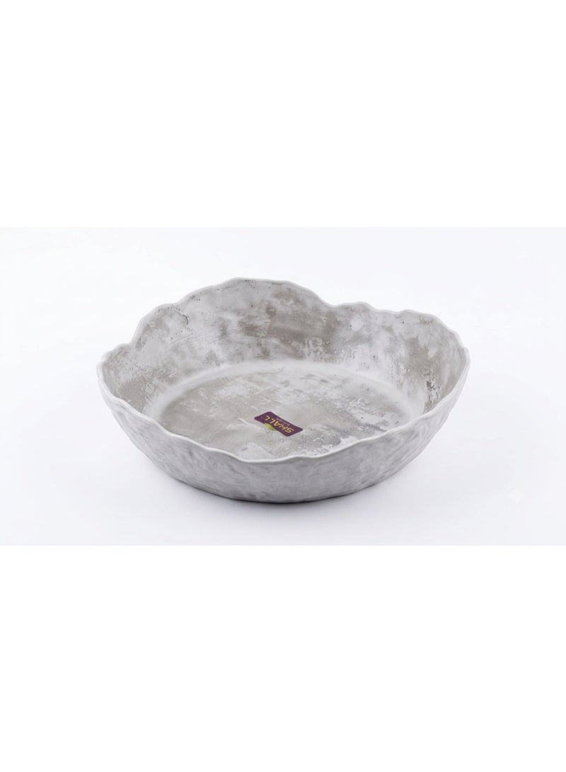 SHALL Shal Deep Oval Melamine Serving Dish and Tray, Irregular Wavy Design, Break-Resistant, for Kitchen and Dining Room, Beige and Rustic Gray - Image 1