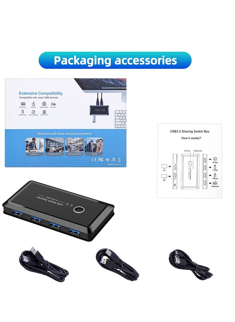 Y&D - USB Switch Selector, Computers Share 4 Port 2 Peripheral Switcher Adapter Hub PC Printer Scanner Mouse Keyboard with One Button and Pack 3.0 Cable - Image 1