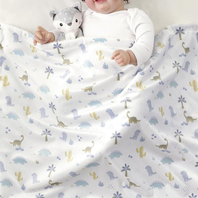 CREVENT 76x102cm Cozy Soft and Warm Mink Baby Blanket with Sherpa Backing, Packing with Ribbon for Newborn Infant Toddler's Crib Cot Stroller (Dinosaur) - Image 3