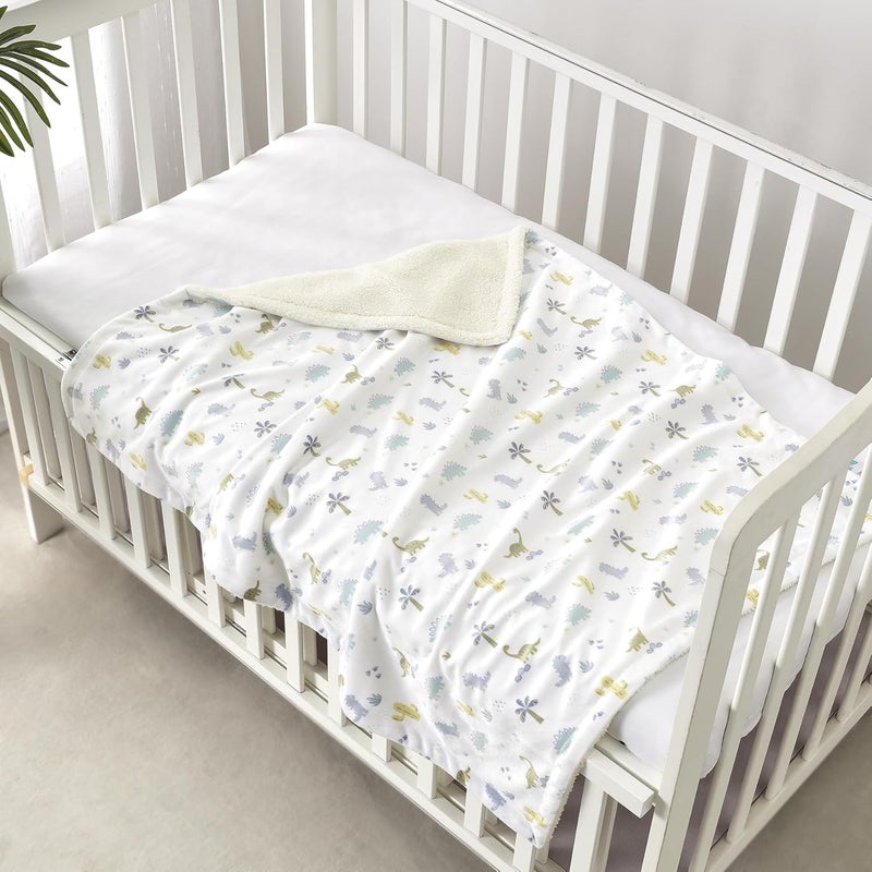 CREVENT 76x102cm Cozy Soft and Warm Mink Baby Blanket with Sherpa Backing, Packing with Ribbon for Newborn Infant Toddler's Crib Cot Stroller (Dinosaur) - Image 4
