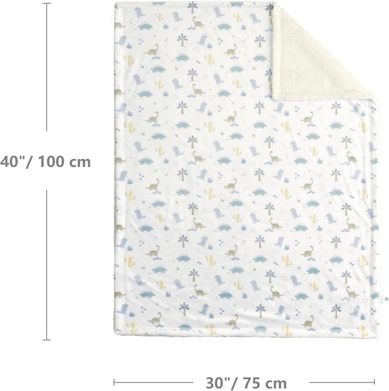 CREVENT 76x102cm Cozy Soft and Warm Mink Baby Blanket with Sherpa Backing, Packing with Ribbon for Newborn Infant Toddler's Crib Cot Stroller (Dinosaur) - Image 5