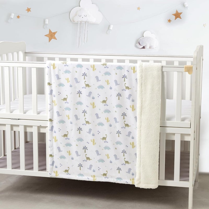CREVENT 76x102cm Cozy Soft and Warm Mink Baby Blanket with Sherpa Backing, Packing with Ribbon for Newborn Infant Toddler's Crib Cot Stroller (Dinosaur) - Image 2