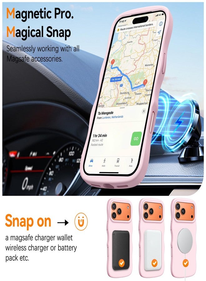 BENTOBEN Magnetic for iPhone 17 Pro Case 2025, Cute Curly Wavy Edge Frame [Compatible with Magsafe] Slim Silicone Shockproof Drop Protective Bumper Women Girly Phone Cover for iPhone 17 Pro, Baby Pink - Image 2