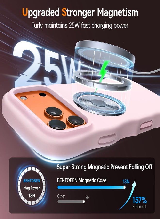 BENTOBEN Magnetic for iPhone 17 Pro Case 2025, Cute Curly Wavy Edge Frame [Compatible with Magsafe] Slim Silicone Shockproof Drop Protective Bumper Women Girly Phone Cover for iPhone 17 Pro, Baby Pink - Image 3