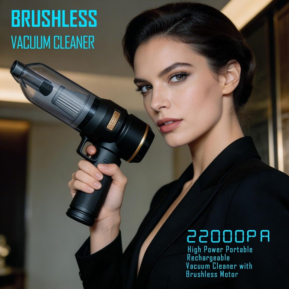 Handheld Cordless Vacuum, Car Vacuum Cleaner, 4-in-1 22000PA High Power Portable Rechargeable Vacuum Cleaner with Brushless Motor, Small Handheld Vacuum Air Blower Pump - Black
