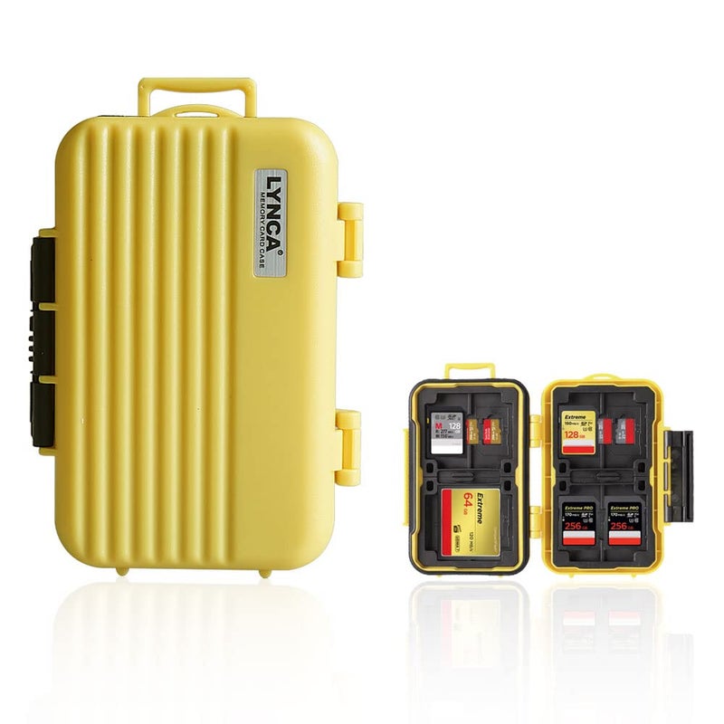 LYNCA 24 Slots Camera Memory Card Case Holder Water-Resistant Anti-Shock SD Card Case Holder Wallet for 8 SD Cards 4 CF Cards 12 Micro SD/TF Cards Storage Box, Compact Memory Cards Wallet (Yellow) - Image 1
