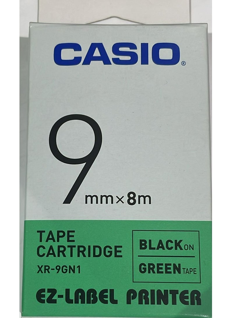 Casio tape cartridge black on green tape XR-9GN1