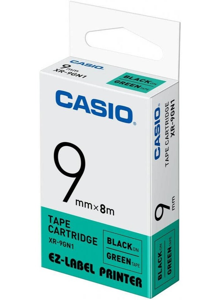 Casio tape cartridge black on green tape XR-9GN1 - Image 1