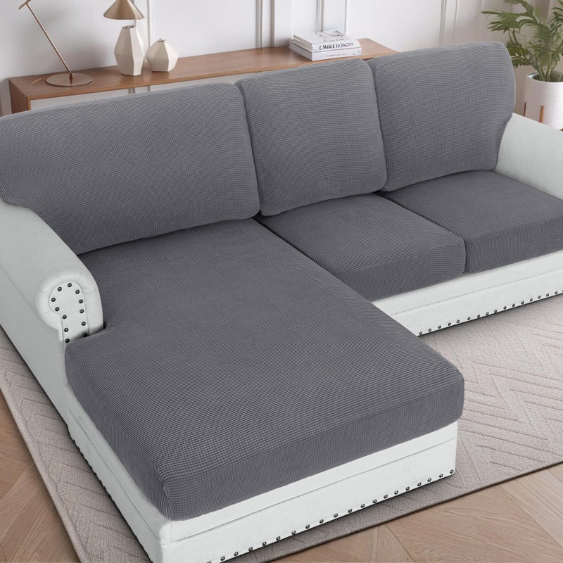 HVERSAILTEX Sectional Couch Covers 3 Pieces Sofa Seat Cushion Covers L Shape Separate Cushion Couch Chaise Cover for Both LeftRight Sectional Couch Seat Only 1 Chaise  2 Sofa Grey